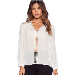 Revole JOIE SILK Lilura Cutout  Bracelet Sleeve Size Large V Neck Top Porcelain